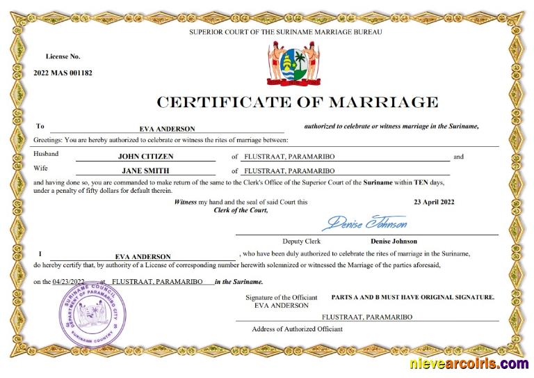 Suriname marriage certificate